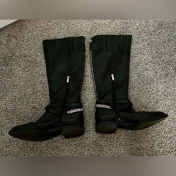 ENZO ANGIOLINI Size 8.5 Black Moto Riding Boots Silver Zipper Chains - Picture 5 of 11